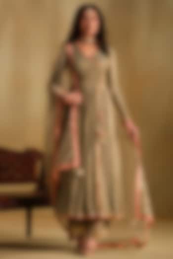 Green Silk Gota Work Wedding Anarkali Set by Almaari by Pooja Patel at Pernia's Pop Up Shop