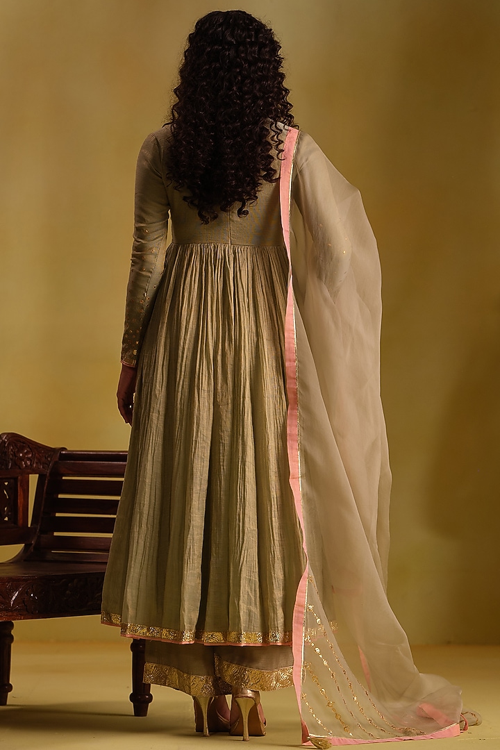 Green Silk Gota Work Wedding Anarkali Set by Almaari by Pooja Patel at Pernia's Pop Up Shop