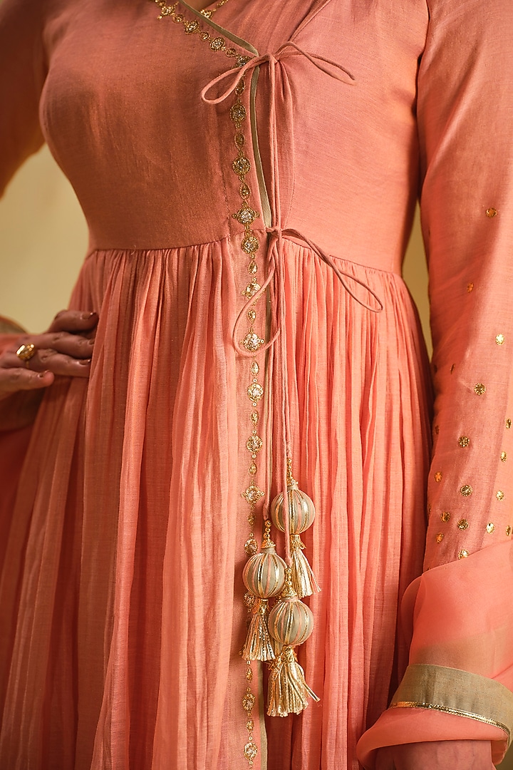 Pink Silk Gota Work Wedding Anarkali Set by Almaari by Pooja Patel at Pernia's Pop Up Shop