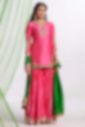 Pink Silk Aari Work Wedding Sharara Set by Almaari by Pooja Patel at Pernia's Pop Up Shop