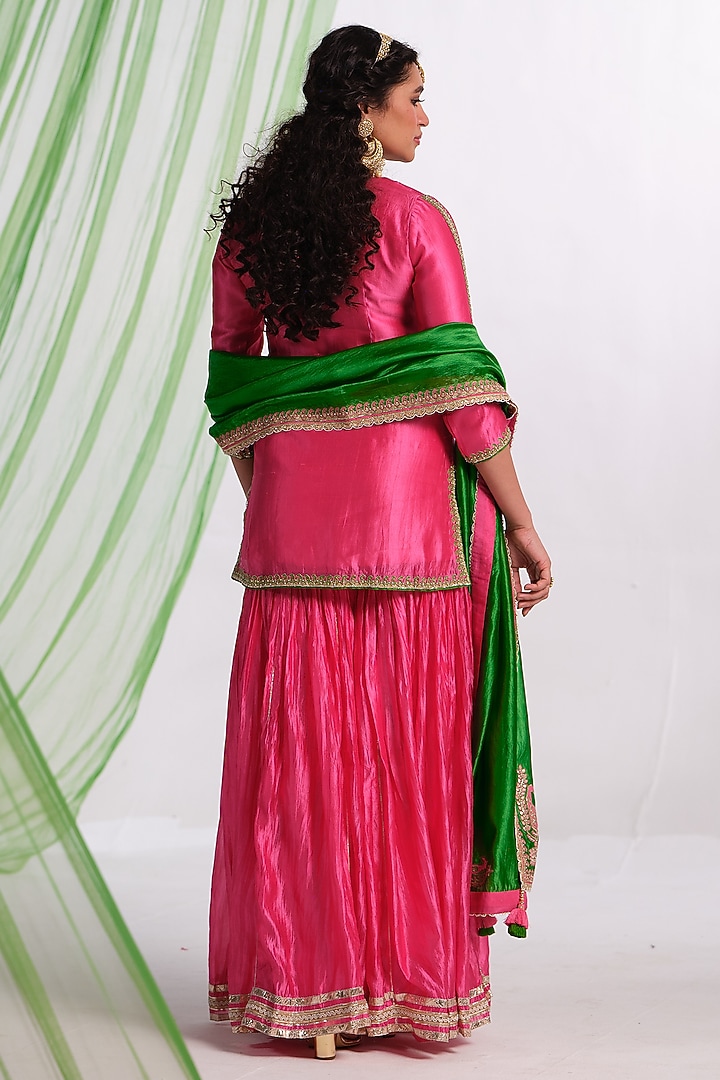 Pink Silk Aari Work Wedding Sharara Set by Almaari by Pooja Patel at Pernia's Pop Up Shop