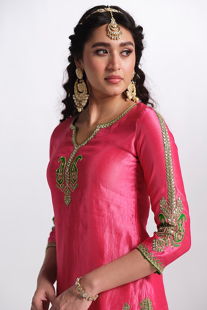 Pink Silk Aari Work Wedding Sharara Set by Almaari by Pooja Patel at Pernia's Pop Up Shop