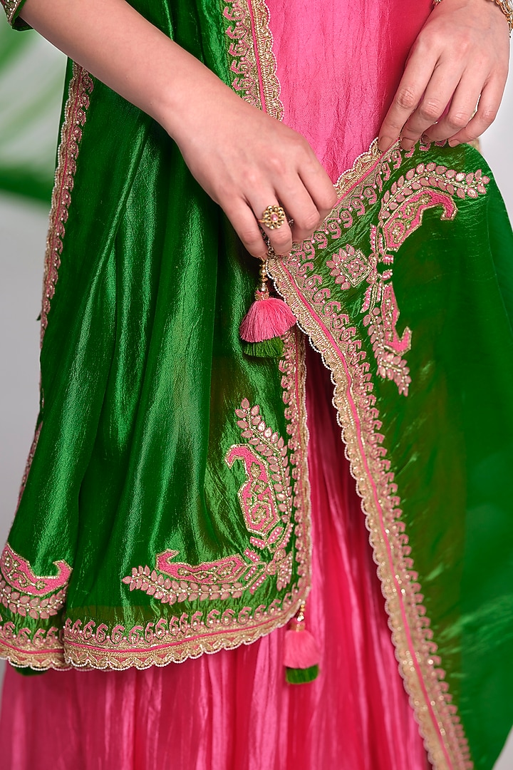 Pink Silk Aari Work Wedding Sharara Set by Almaari by Pooja Patel at Pernia's Pop Up Shop