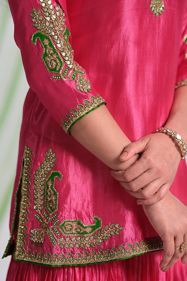 Pink Silk Aari Work Wedding Sharara Set by Almaari by Pooja Patel at Pernia's Pop Up Shop