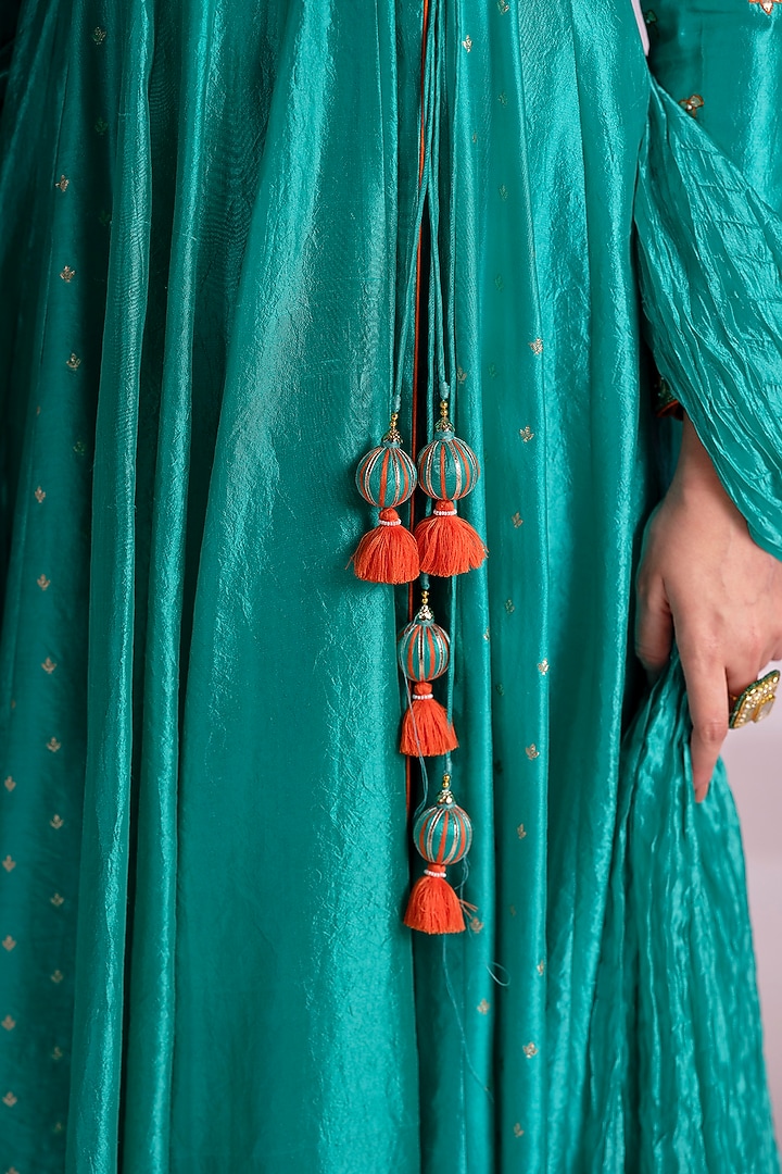 Green Silk Aari Work Wedding Anarkali Set by Almaari by Pooja Patel at Pernia's Pop Up Shop