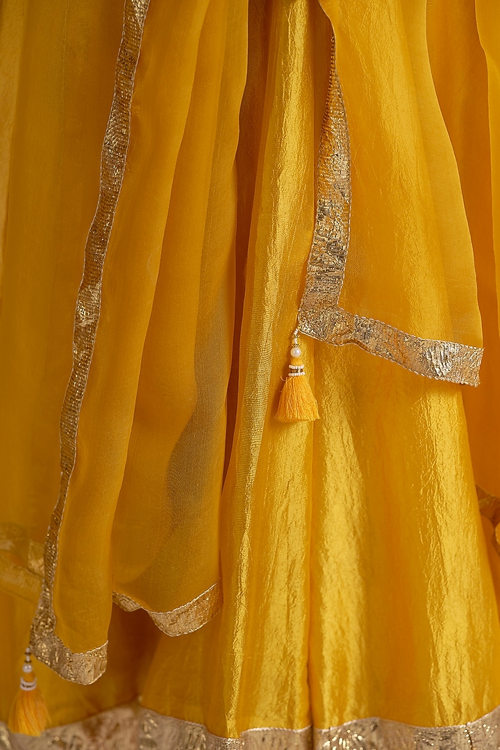 Yellow Silk Aari Work Party Wear Anarkali Set by Almaari by Pooja Patel at Pernia's Pop Up Shop