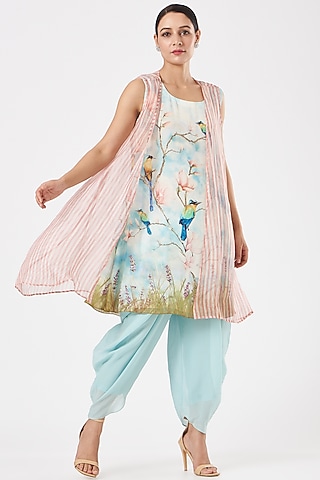 Blush Pink Organza Cape Set by Ashima Leena