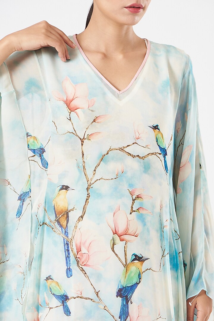 Sky Blue Georgette Printed Kaftan Set by Ashima Leena at Pernia's Pop Up Shop