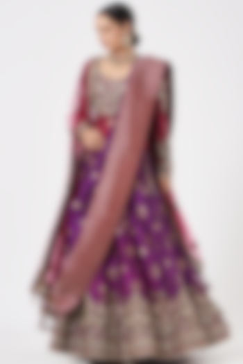 Purple Embroidered Bridal Lehenga Set by Ashima Leena at Pernia's Pop Up Shop