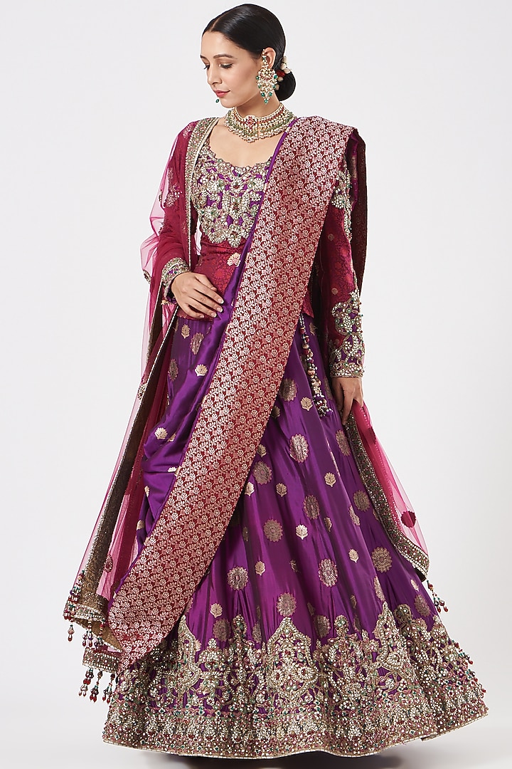 Purple Embroidered Bridal Lehenga Set by Ashima Leena at Pernia's Pop Up Shop