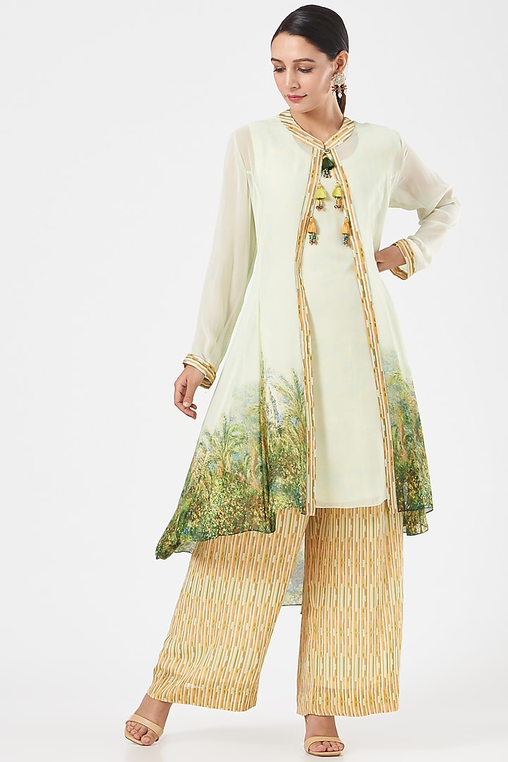 Mint Green Georgette Printed Cape Set by Ashima Leena at Pernia's Pop Up Shop