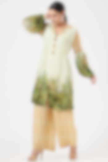 Mint Green & Yellow Georgette Pant Set by Ashima Leena