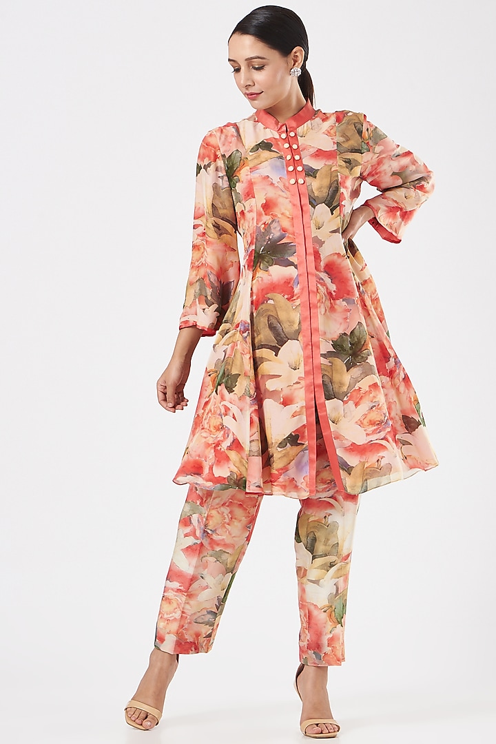 Multi-Coloured Floral Printed Pant Set by Ashima Leena