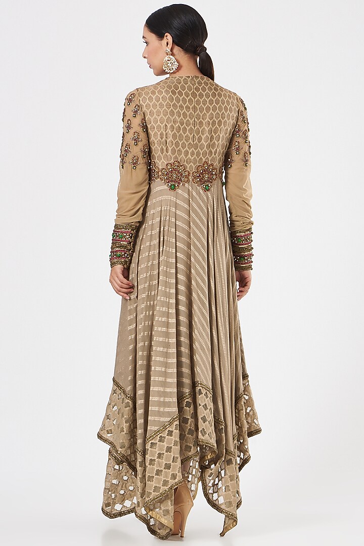 Beige Embroidered Bridal Anarkali Set by Ashima Leena at Pernia's Pop Up Shop