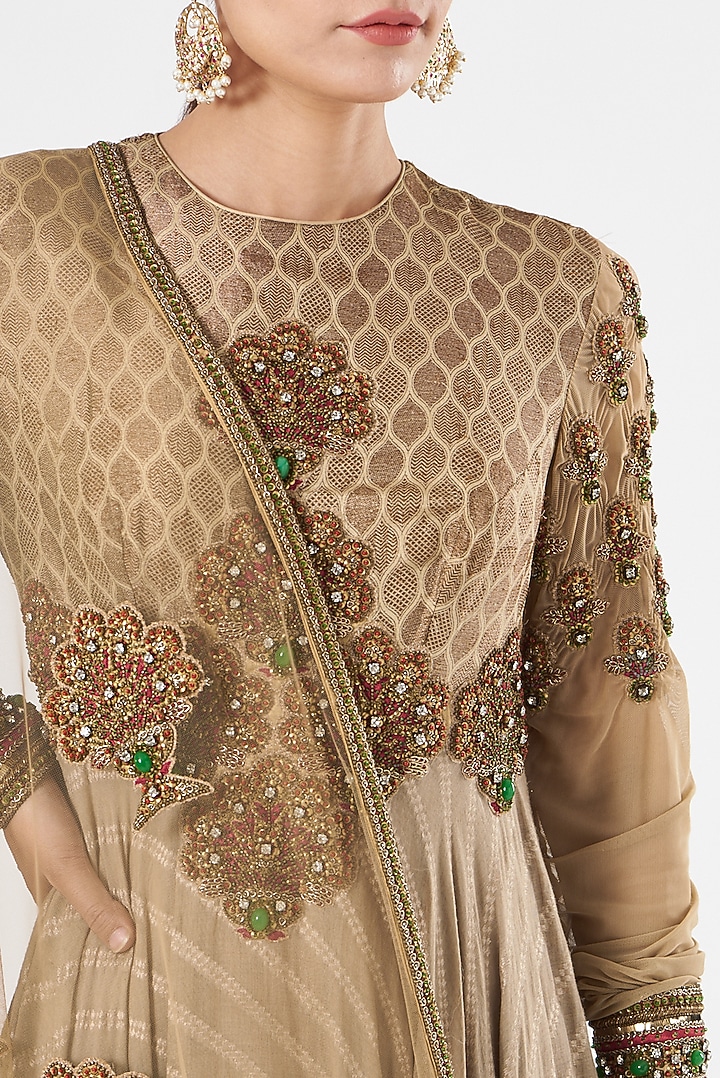 Beige Embroidered Bridal Anarkali Set by Ashima Leena at Pernia's Pop Up Shop