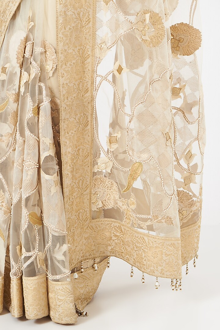 Cream Net Embroidered Bridal Saree Set by Ashima Leena at Pernia's Pop Up Shop