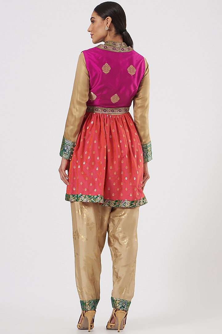 Beige & Fuschia Pink Silk Bridal Anarkali Set by Ashima Leena at Pernia's Pop Up Shop