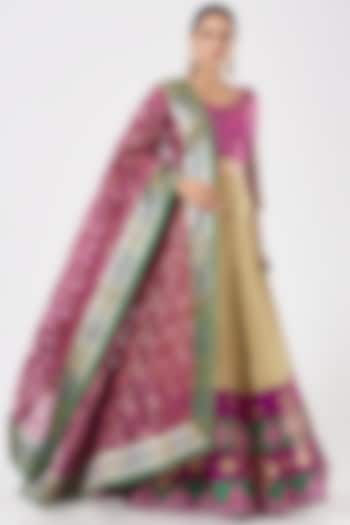 Beige Pure Silk Bridal Lehenga Set by Ashima Leena at Pernia's Pop Up Shop