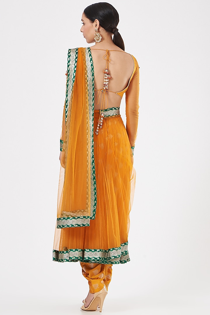 Mustard Pure Net & Banarasi Embroidered Dhoti Bridal Saree by Ashima Leena at Pernia's Pop Up Shop