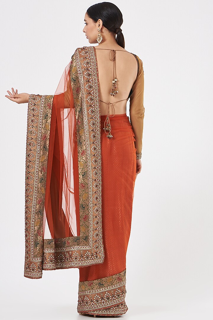 Orange Embroidered Bridal Saree Set by Ashima Leena at Pernia's Pop Up Shop