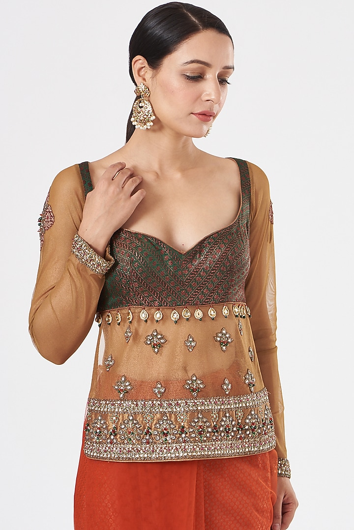 Orange Embroidered Bridal Saree Set by Ashima Leena at Pernia's Pop Up Shop