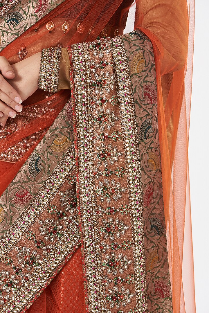 Orange Embroidered Bridal Saree Set by Ashima Leena at Pernia's Pop Up Shop