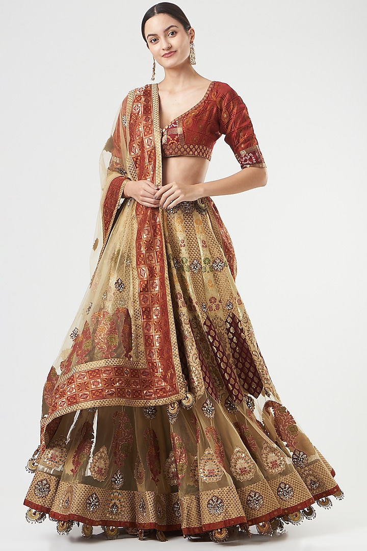 Gold Embroidered Lehenga Set by Ashima Leena