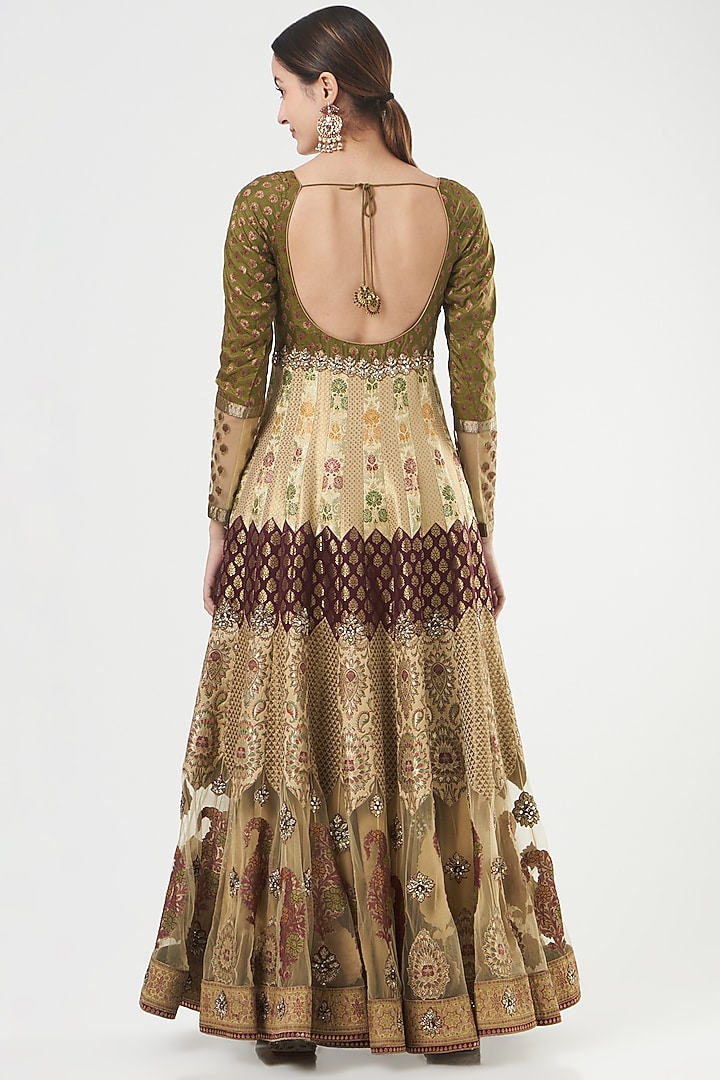 Olive Green Embroidered Anarkali Set