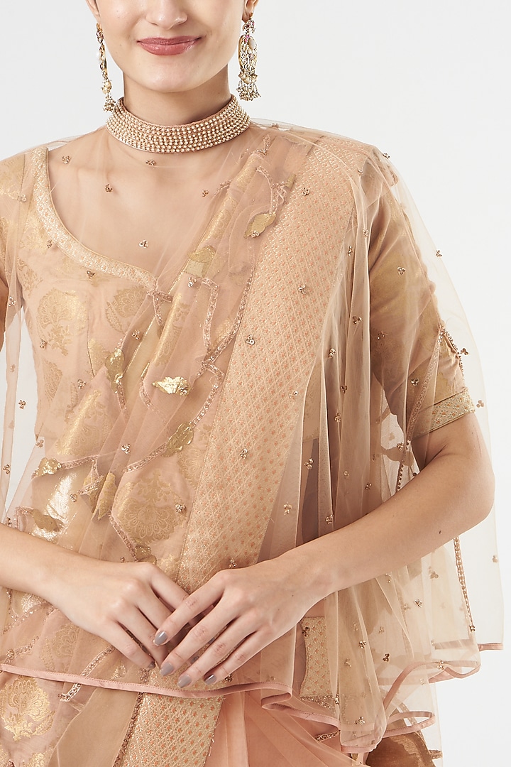 Peach French Net Bridal Saree Set by Ashima Leena at Pernia's Pop Up Shop