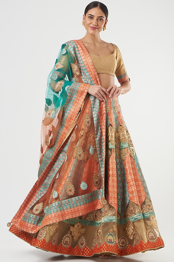 Multi-Coloured Embroidered Lehenga Set by Ashima Leena