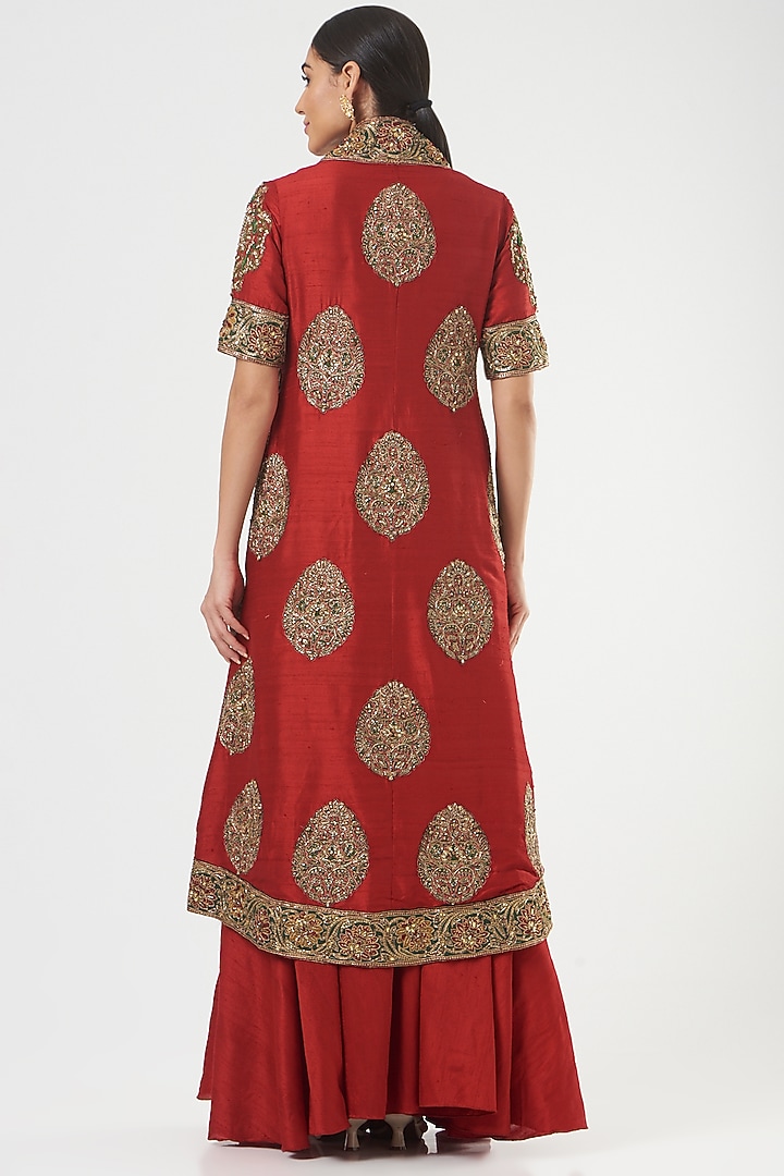 Red Embroidered Jacket Set by Ashima Leena at Pernia's Pop Up Shop