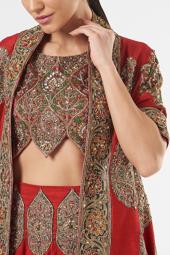 Red Embroidered Jacket Set by Ashima Leena at Pernia's Pop Up Shop