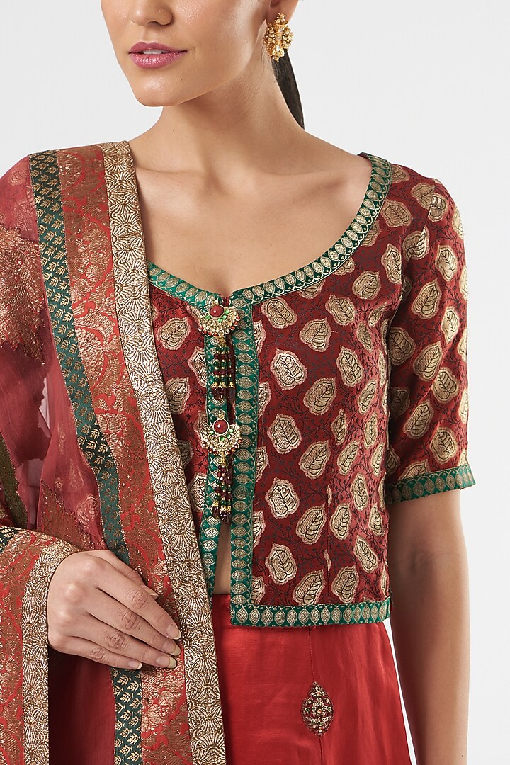 Red Raw Silk Embroidered Bridal Lehenga Set by Ashima Leena at Pernia's Pop Up Shop