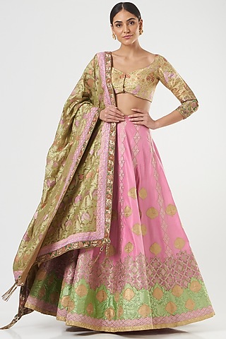 Pink Applique Embroidered Lehenga Set by Ashima Leena