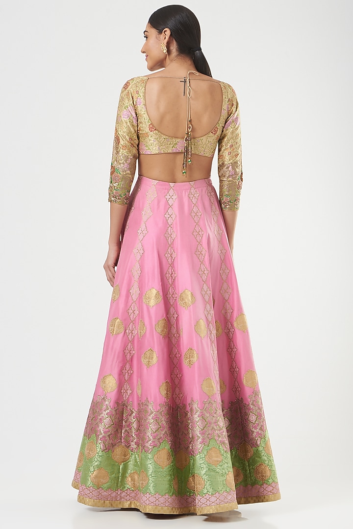Pink Applique Embroidered Bridal Lehenga Set by Ashima Leena at Pernia's Pop Up Shop