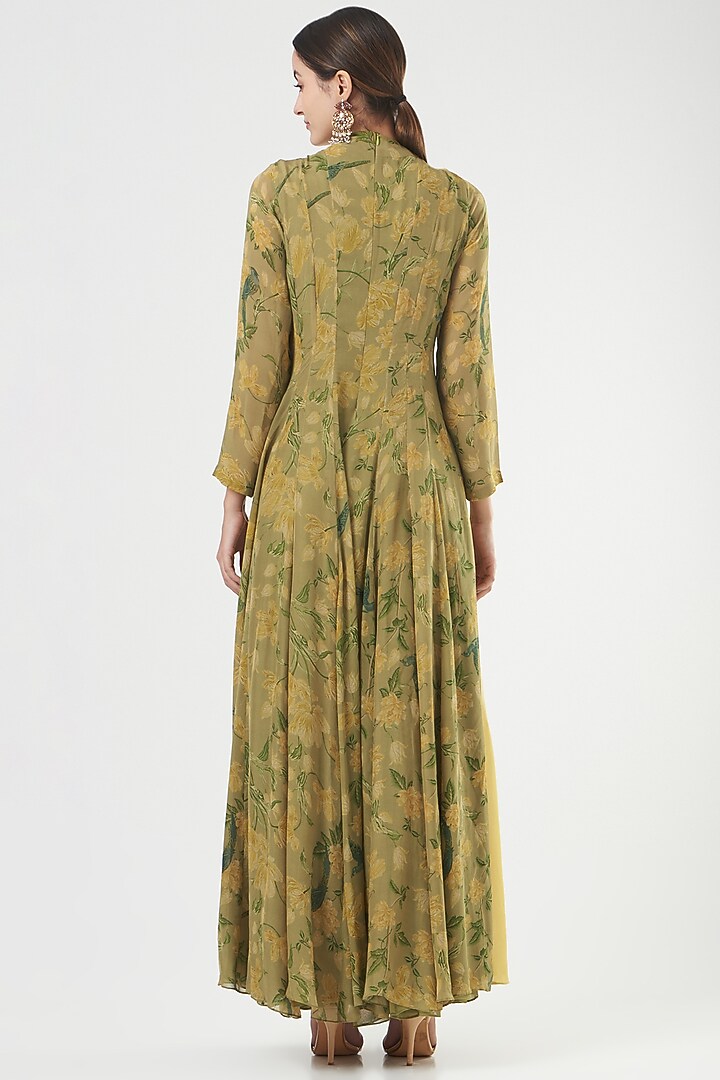 Lime & Green Embroidered Party Wear Dress by Ashima Leena at Pernia's Pop Up Shop