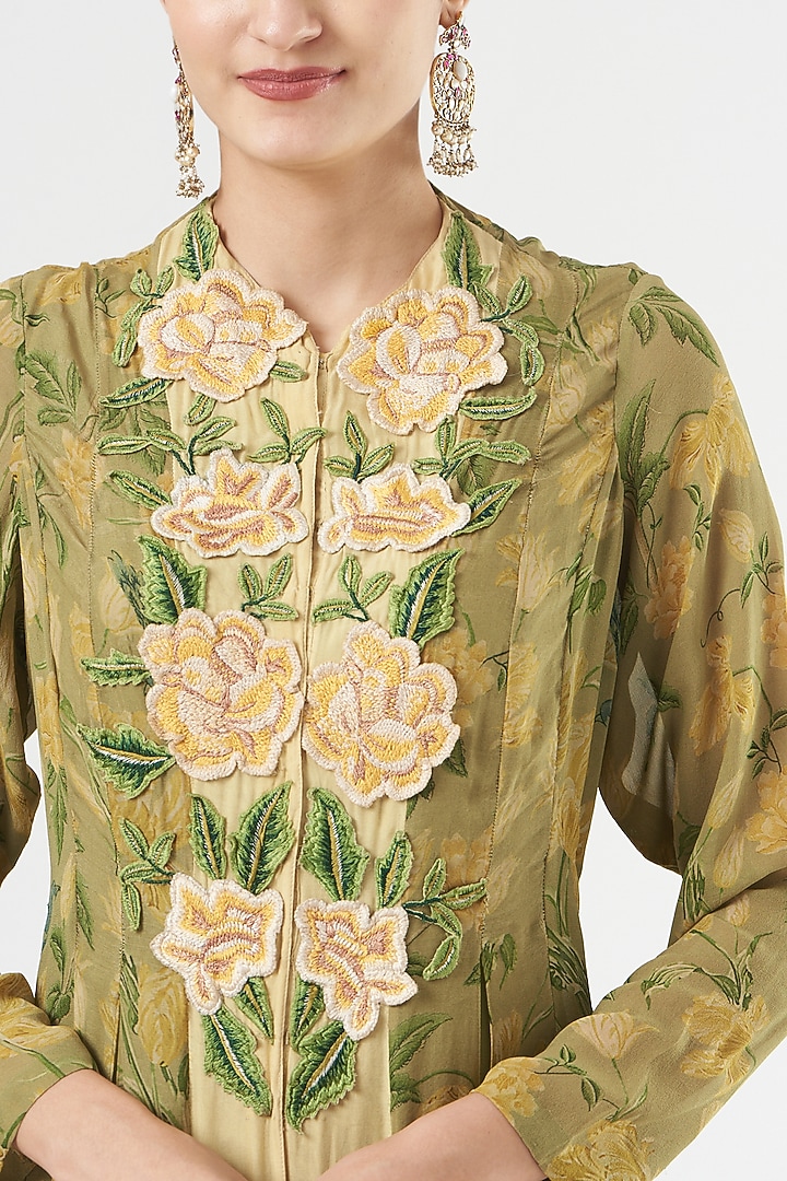 Lime & Green Embroidered Party Wear Dress by Ashima Leena at Pernia's Pop Up Shop