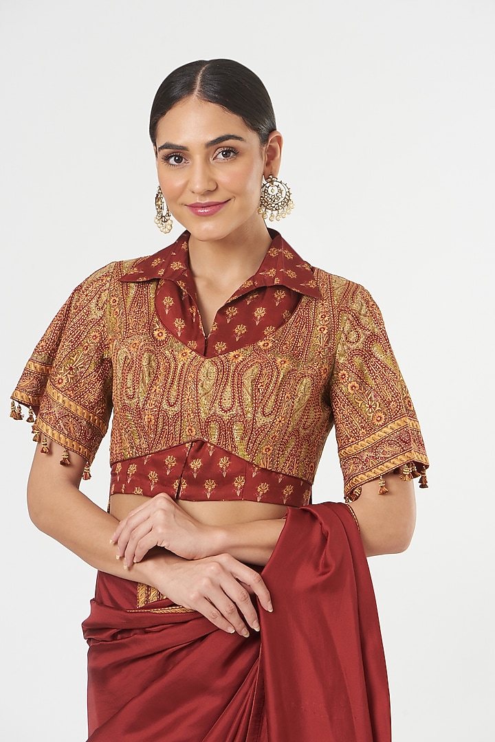 Maroon Embroidered Bridal Saree Set by Ashima Leena at Pernia's Pop Up Shop