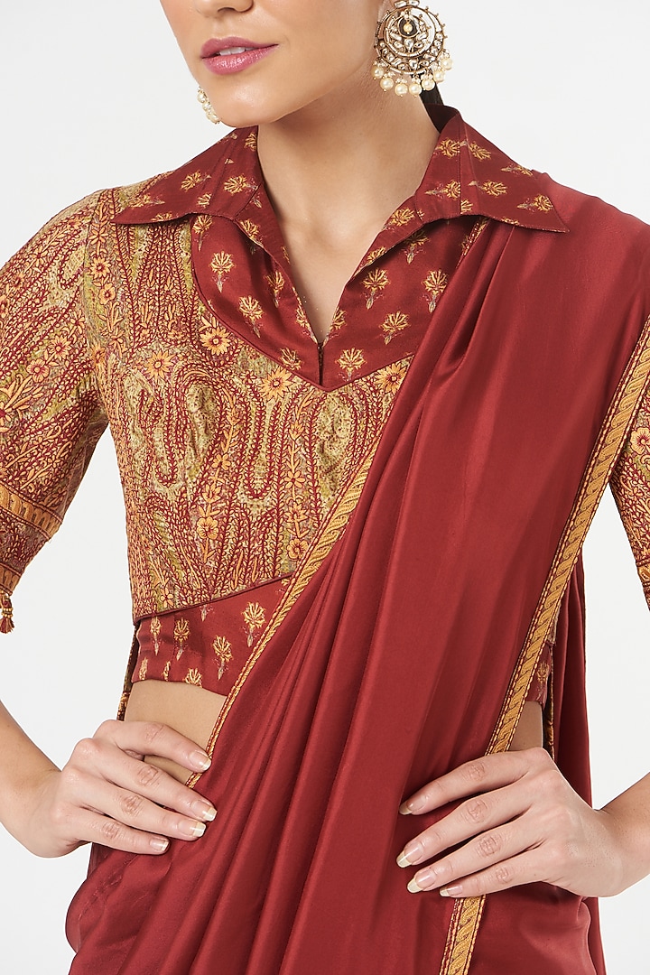 Maroon Embroidered Bridal Saree Set by Ashima Leena at Pernia's Pop Up Shop