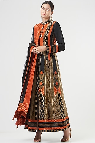 Black Silk Jacket Set by Ashima Leena