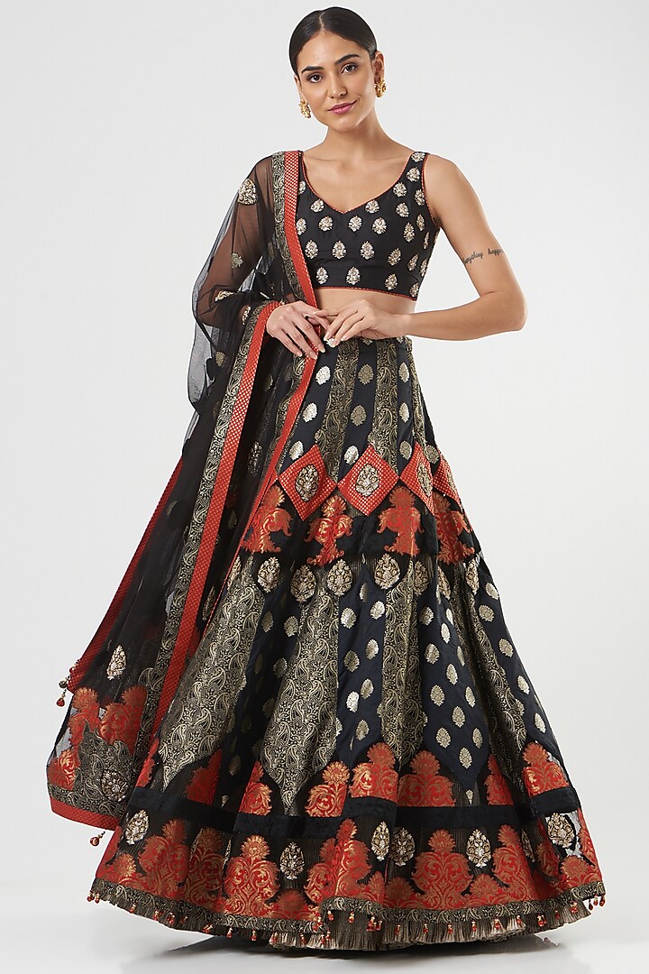 Black Embroidered Lehenga Set by Ashima Leena