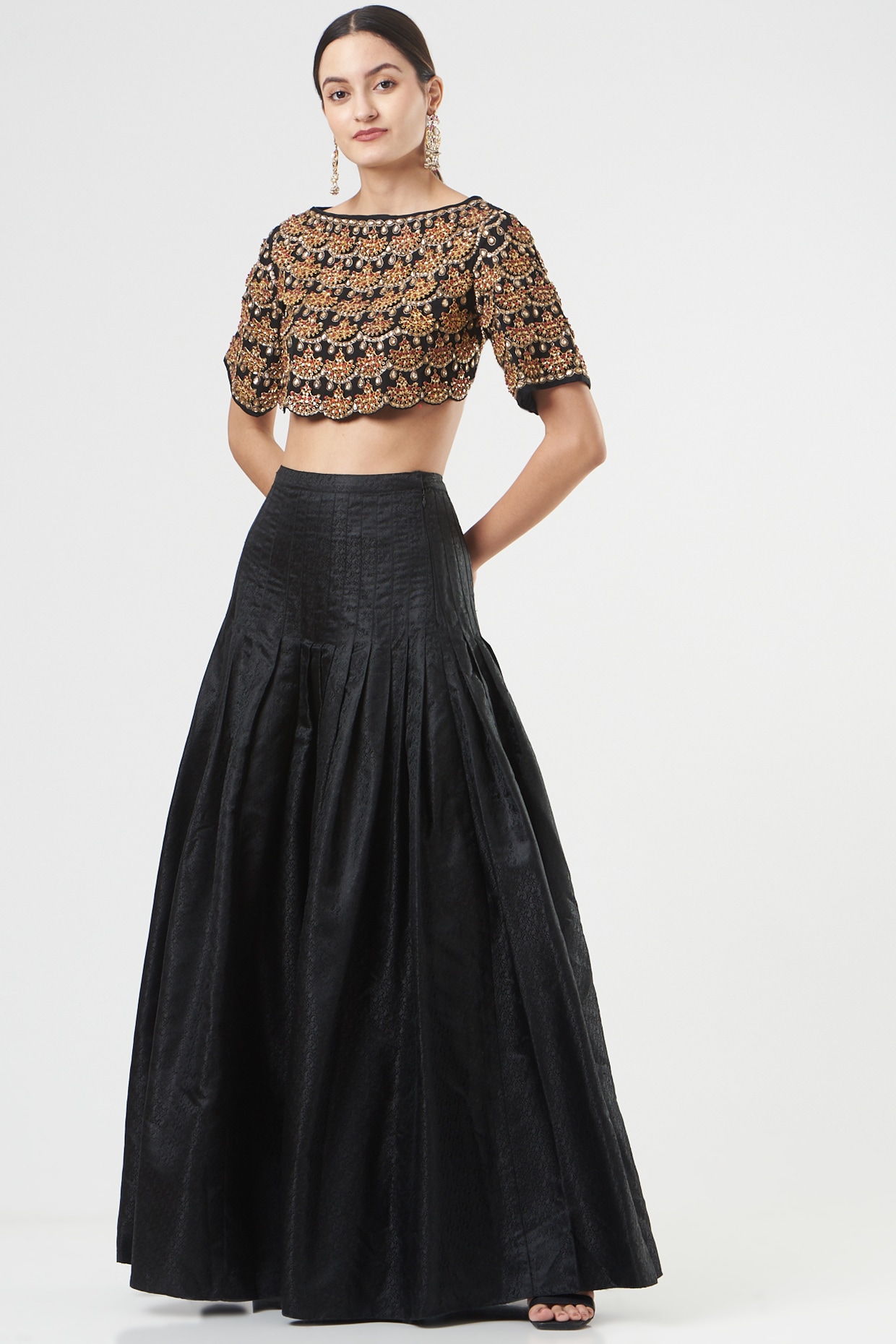 Black Italian Silk Skirt Set by Ashima Leena at Pernia s Pop Up Shop 2024