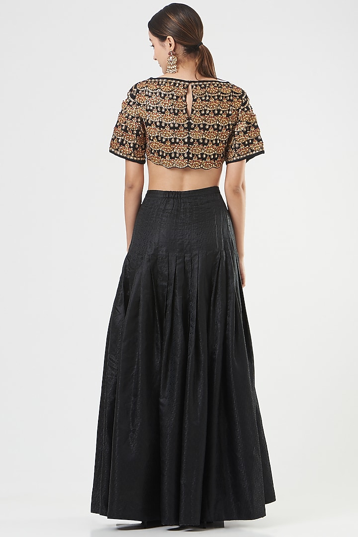 Black Italian Silk Skirt Set by Ashima Leena at Pernia's Pop Up Shop