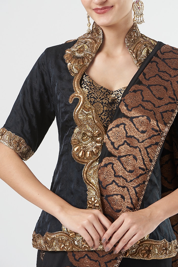 Black Applique Embroidered Bridal Saree Set by Ashima Leena at Pernia's Pop Up Shop