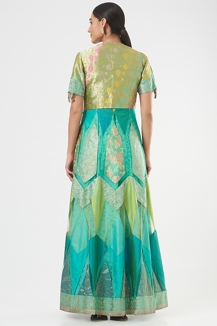Blue & Green Silk Bridal Anarkali Set by Ashima Leena at Pernia's Pop Up Shop