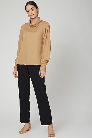 Beige Cowl Neck Top by ALIGNE
