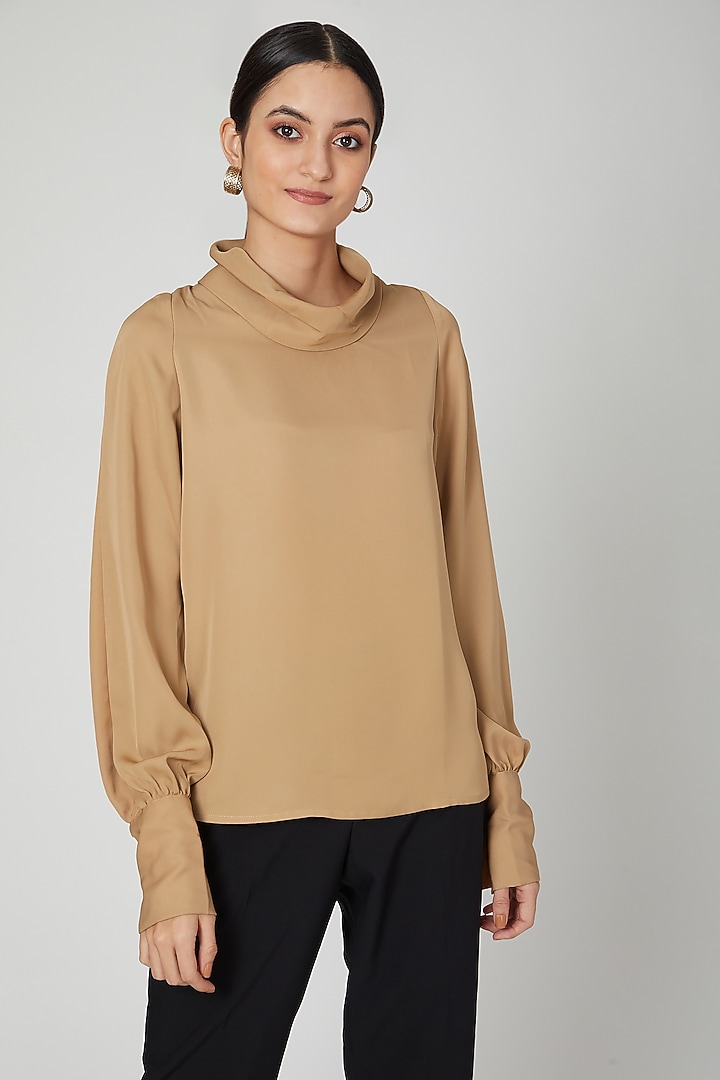 Beige Cowl Neck Top by ALIGNE at Pernia's Pop Up Shop