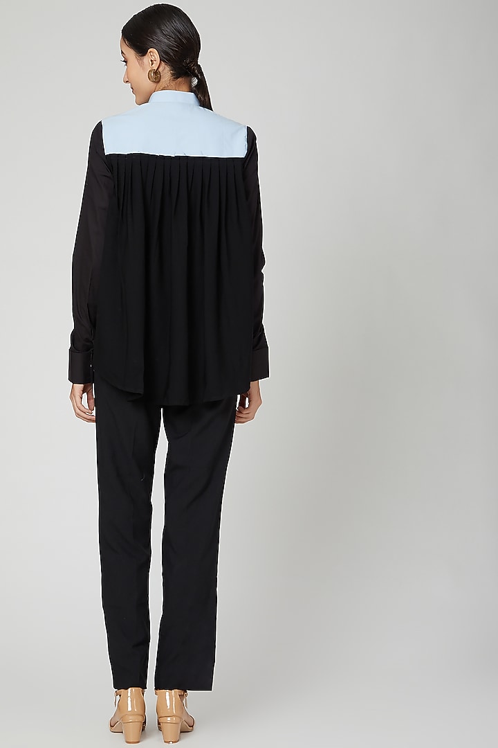 Black & Blue Pleated Shirt by ALIGNE at Pernia's Pop Up Shop