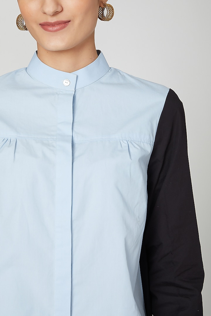 Black & Blue Pleated Shirt by ALIGNE at Pernia's Pop Up Shop
