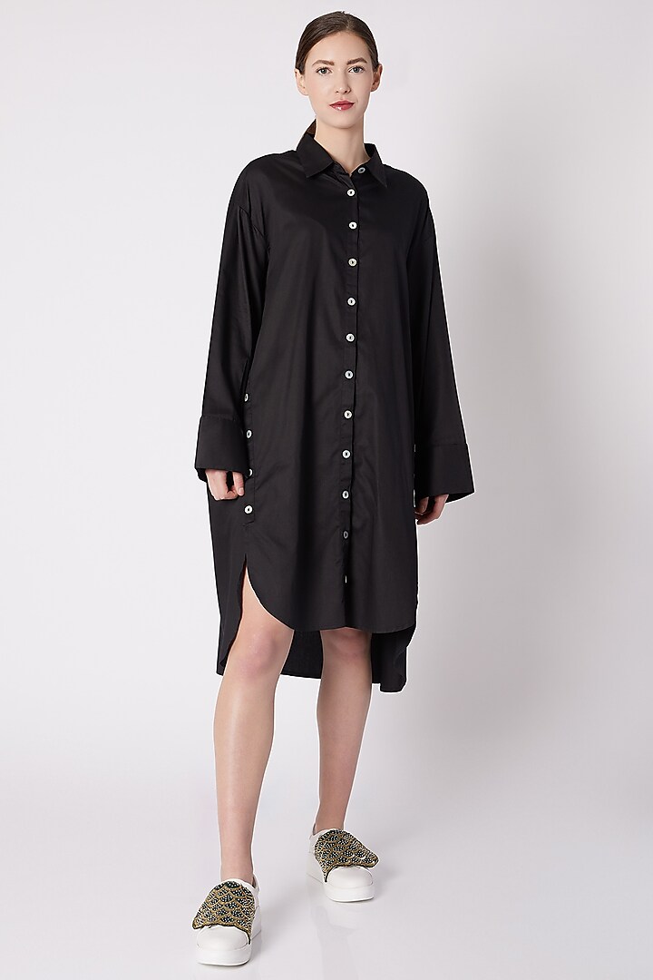 Black Asymmetric Cotton Sateen Dress by ALIGNE